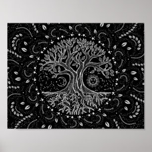 Affiche Arbre de vie - noir et blanc