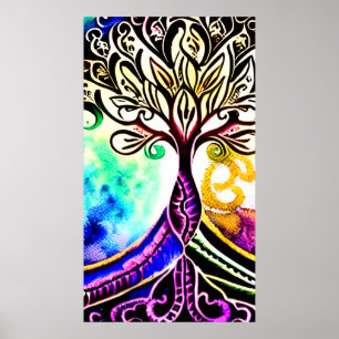 Affiche Arbre de vie orné de couleur Whimsical