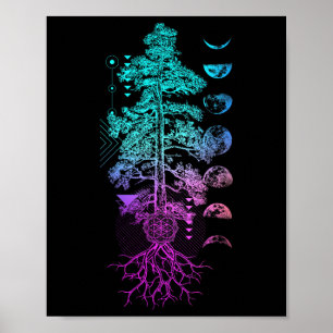 Affiche Arbre de Vie Phases de la Lune Yoga Cadeau Chakra