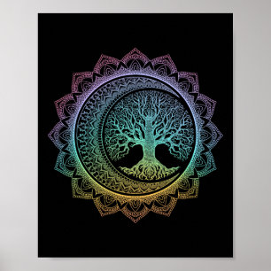 Affiche Arbre de Vie Phases de Lune Croissante Mandala Flo