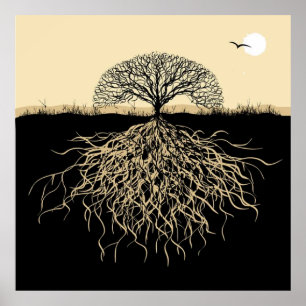 Affiche Arbre de Vie Racines Nature Spirituelle Minimalist