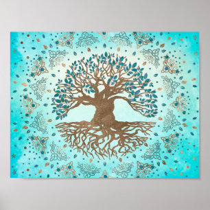 Affiche Arbre de vie - Yggdrasil - Bleu doux