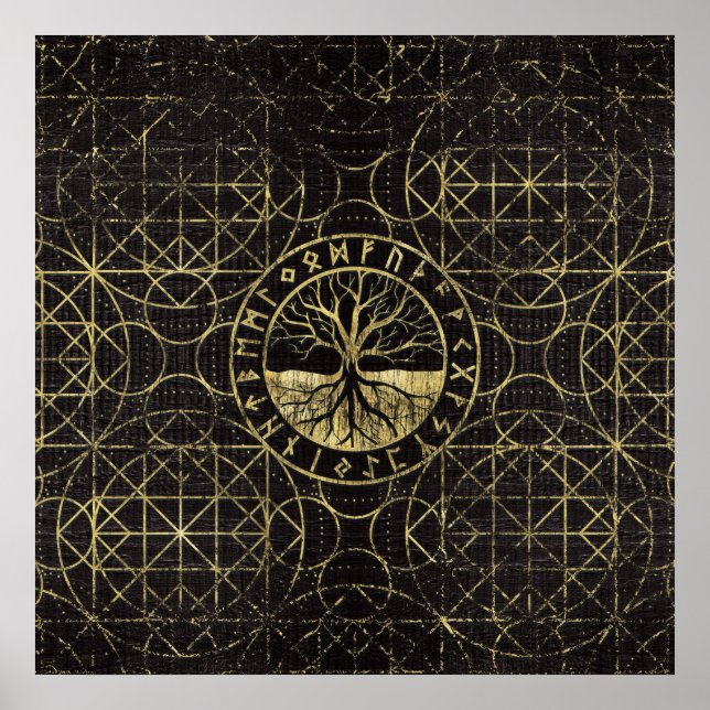 Affiche Arbre de vie - Yggdrasil et Runes (Devant)