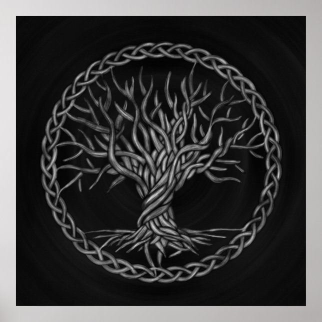 Affiche Arbre de vie -Yggdrasil -niveaux de gris (Devant)