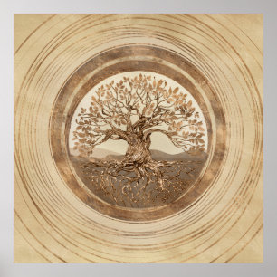 Affiche Arbre de vie - Yggdrasil Pastel Gold