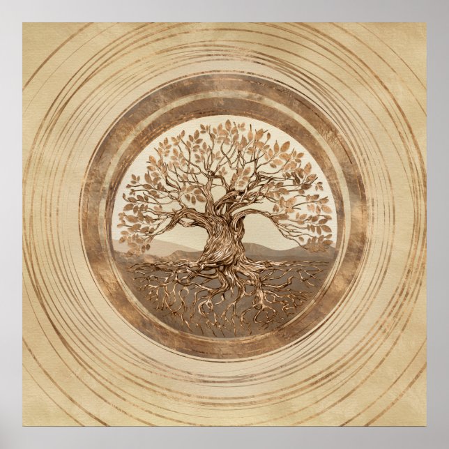 Affiche Arbre de vie - Yggdrasil Pastel Gold (Devant)