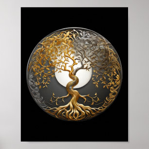 Affiche Arbre de vie Yin Yang symbole bouddhiste taoïste M