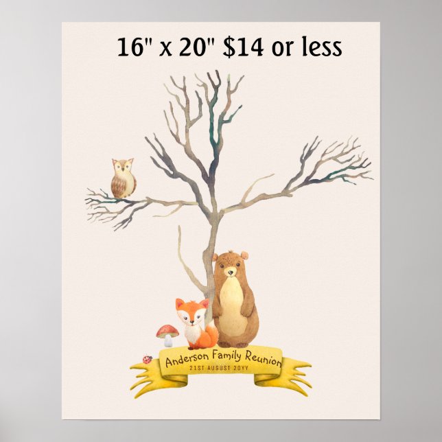 Affiche Arbre d'empreintes digitales Baby Shower Animaux d (Devant)