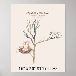 Affiche Arbre d'empreintes digitales Baby Shower Aquarelle