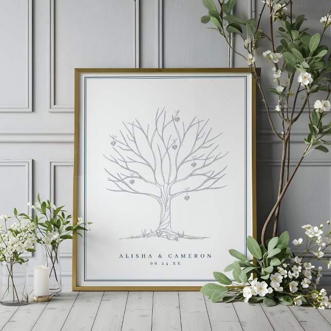 Affiche Arbre d'empreintes digitales et Monogramme Mariage (Fingerprint Tree & Monogram Wedding Guest Book)