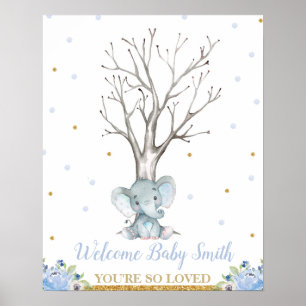 Affiche Arbre d'empreintes digitales Fête bébé Garçon Bleu