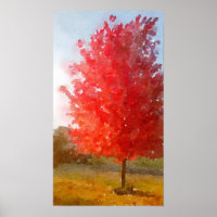 Arbre d'érable d'automne en couleur, aquarelle