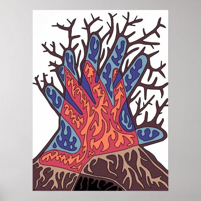 Affiche Arbre d'hiver Abstrait plein de feu et d'eau (Devant)