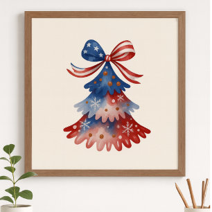 Affiche Arbre d'hiver minimaliste moderne patriotique aqua