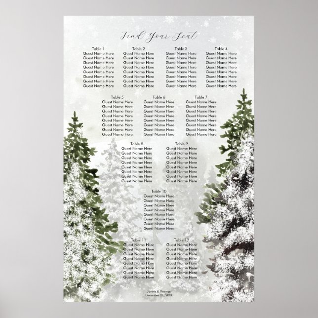 Affiche arbre d'hiver rustique neige carte mariage (Devant)