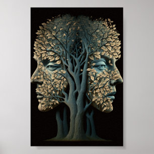 Affiche Arbre D'Illusion Optique Face Avec Feuilles