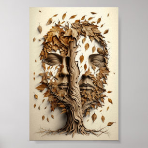 Affiche Arbre D'Illusion Optique Face Avec Feuilles