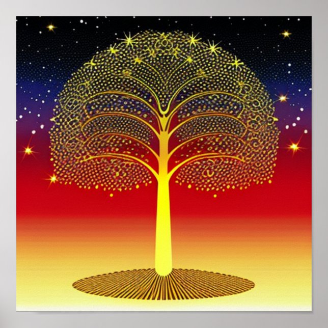 Affiche Arbre d'or au coucher du soleil (Devant)
