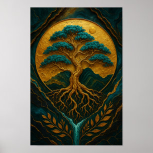 Affiche Arbre d'or de la vie Nature mystique