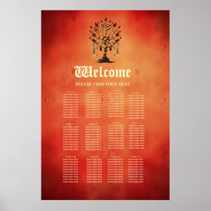 Affiche Arbre doré de la vie aux pierres rouges