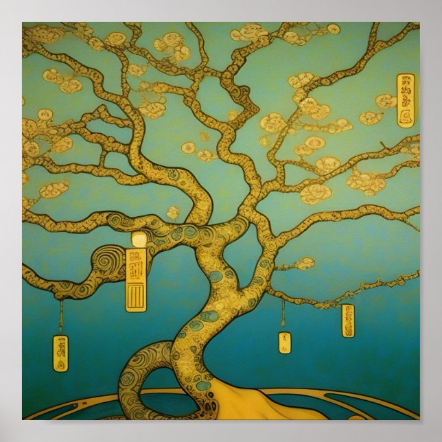 Affiche Arbre doré de prospérité et d'abondance Hokusai (Devant)