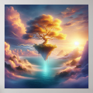 Affiche Arbre doré majestueux sur des cieux océaniques de