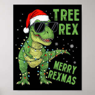 Affiche Arbre drôle Rex Noël Dinosaure Chapeau de Père Noë