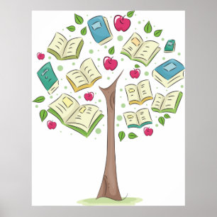 Affiche Arbre éducatif de connaissances avec des livres