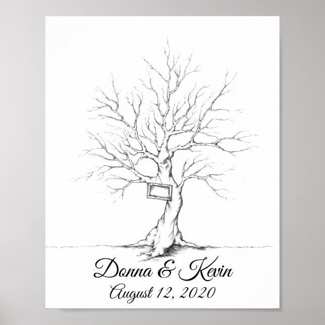 Affiche arbre empreinte digitale mariage esquisse  (Devant)