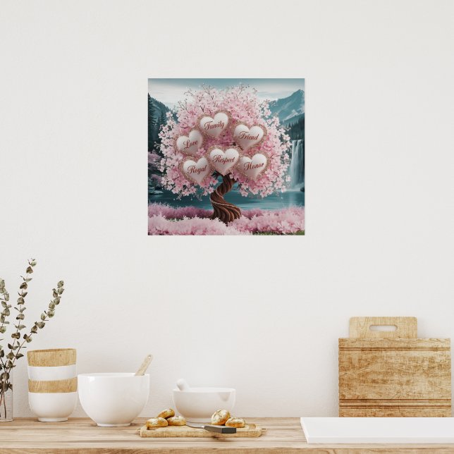 Affiche Arbre en fleur de cerisier 3D avec Parties scintil (Cuisine)