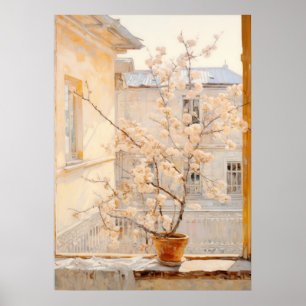 Affiche Arbre en floraison sur une tige de fenêtre
