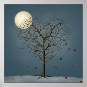 Affiche Arbre en forme de cœur mélancolique sous la pleine