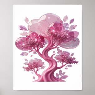 Affiche Arbre en verre rose vibrant Texte 3D en PINK GLASS