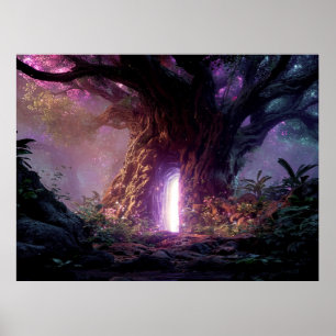 Affiche Arbre Enchanté Surréaliste Avec Portail Lumineux