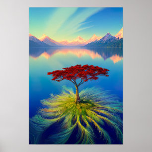 Affiche Arbre épineux qui pousse sur le lac enchanté