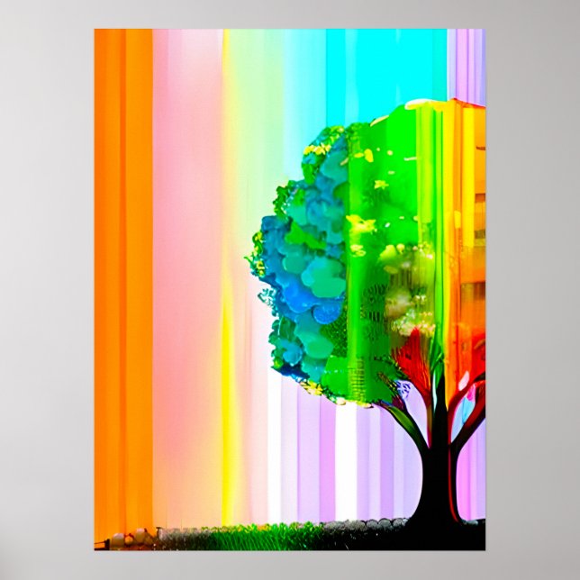 Affiche Arbre et ciel de couleur arc-en-ciel (Devant)