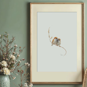 Affiche Arbre Eurasien Doux Paire d'Aquarelle