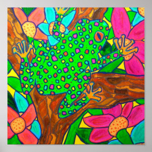 Affiche Arbre exotique Grenouille Tropical Rainforest Folk
