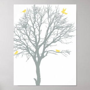 Affiche Arbre familial aux oiseaux jaunes