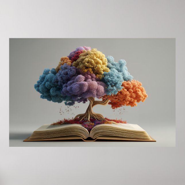 Affiche Arbre fantastique aux floraisons de livre d'histoi (Devant)
