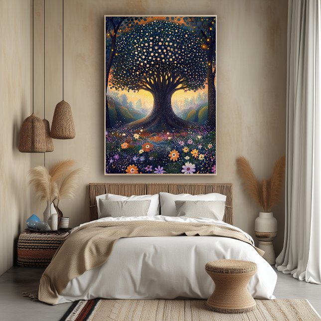 Affiche Arbre forestier enchanté dans le style des Pointil (Créateur téléchargé)