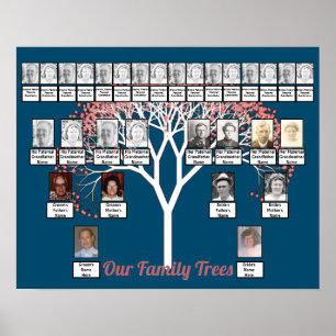 Affiche Arbre fractal rose en fleurs Bleu 2 Arbres de fami