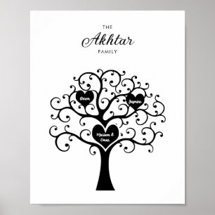 Affiche Arbre généalogique noir et blanc 