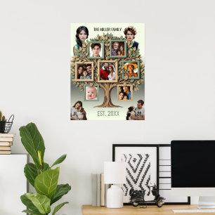 Affiche Arbre généalogique personnalisé avec photos en rou