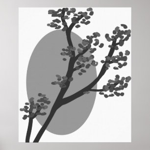 Affiche Arbre gris Abstrait et silhouette de lune