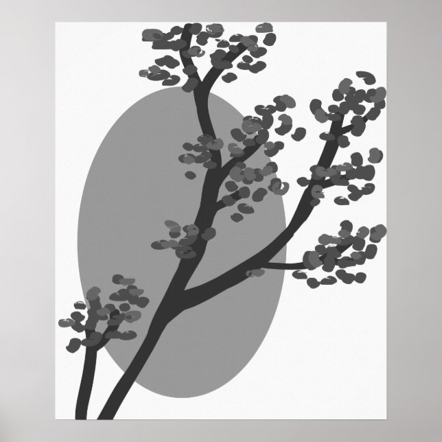 Affiche Arbre gris Abstrait et silhouette de lune (Devant)