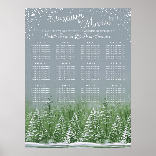 Affiche Arbre gris de mariage d'hiver 12 tables (Devant)