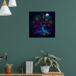 Affiche Arbre lumineux numérique futuriste