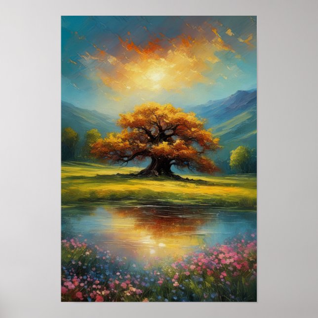 Affiche Arbre majestueux en lumière du soir (Devant)