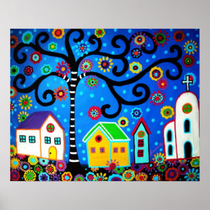 AFFICHE ARBRE MEXICAIN DE VILLE DE LA PEINTURE DE LA VIE